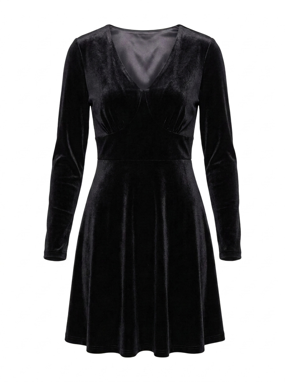Halara Velvet Mini Dress‎ Black XS NWT Skater Fit Flare Formal Goth Long Sleeve
